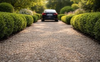 allee-gravier-arbustes-voiture
