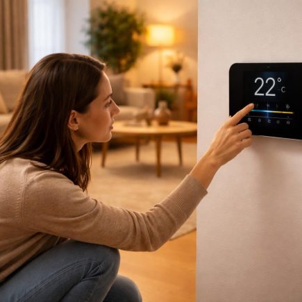 personne-thermostat-salon-moderne-sol-bois