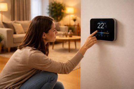 personne-thermostat-salon-moderne-sol-bois