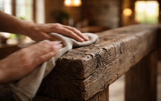 poutre-bois-mains-nettoyage-maison-chaleureuse