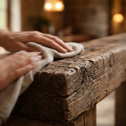 poutre-bois-mains-nettoyage-maison-chaleureuse