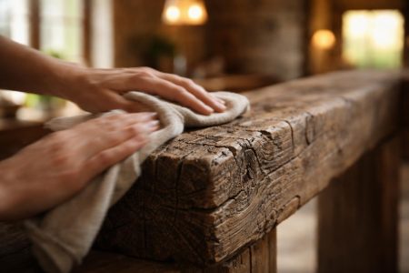 poutre-bois-mains-nettoyage-maison-chaleureuse