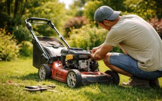 homme-bricolage-tondeuse-jardin-ensoleille